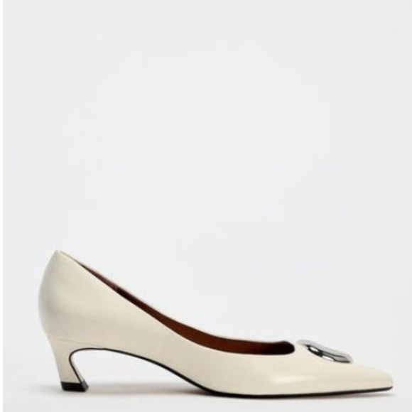 Zara White METAL DETAIL LEATHER HIGH HEEL SHOES pointed 6.5 - Picture 1 of 5
